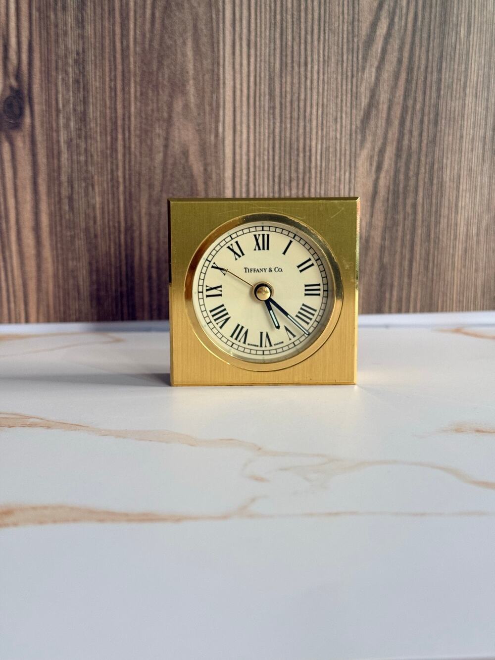 Tiffany & Co. Vintage Bronze Square Swiss Quartz Desk Table Clock 2.5”